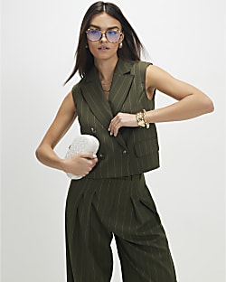 Green Boxy Pinstripe Waistcoat