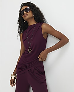 Red Sleeveless Modal Asymmetric Top