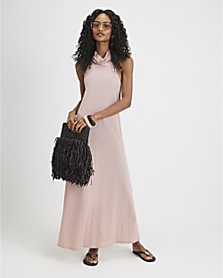 Pink Halter Neck Midi Maxi Dress