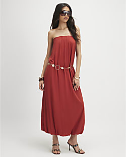 Orange Bandeau Bubble Hem Maxi Dress