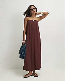 Brown Bandeau Maxi Dress