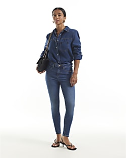 Petite Blue Mid Rise Sculpt Skinny Jeans