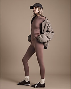 Brown Ruched Waistband Leggings