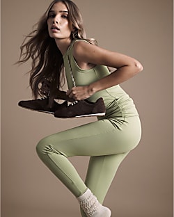 Green Ruched Waistband Leggings