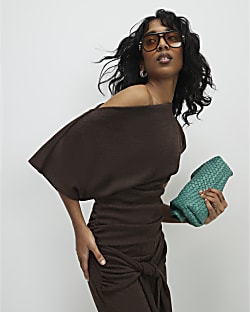Brown Banded Hem Drape Top