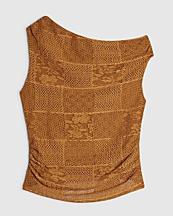 Petite Orange Lace Off The Shoulder Top