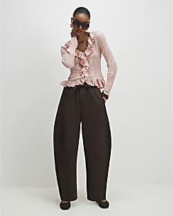Brown Elasticated Tapered Denim Trousers