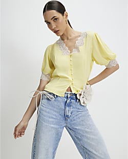 Yellow Lace Trim Blouse