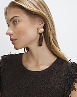 Brown Shell Tassel Earrings