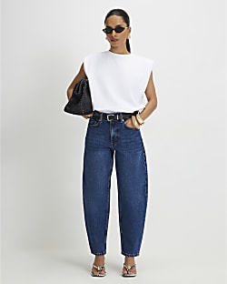 Petite Blue Barrel Leg Jeans