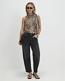 Petite Black Barrel Leg Jeans