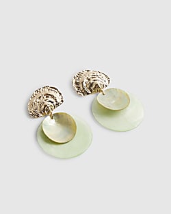 Green Shell Disc Earrings