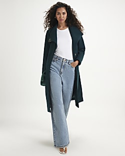 Green Belted Longline Robe Coat