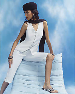 White Longline Knit Waistcoat