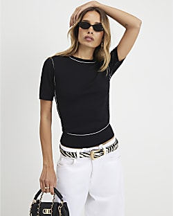 Black Short Sleeve Knitted Top