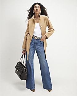 Beige Belted Short Coat
