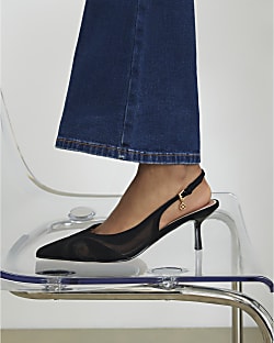 Black Mesh Splice Slingback Court Heels