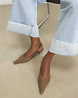 Brown Suede Slingback Kitten Heels