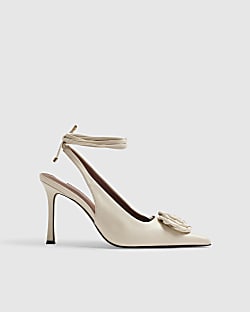 Cream Lace Up Rose Court Heels