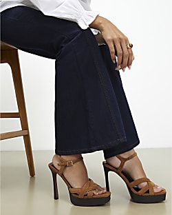 Brown Faux Suede Twisted Heeled Sandals