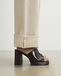 Brown Heeled Mule Sandals