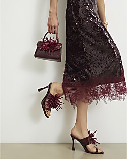 Red Perspex Flower Heeled Mules