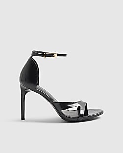 Black Barely There Cut Away Heeled Sandals