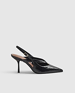 Black Strappy Slingback Court Heels