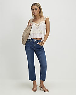 Petite Blue Cropped Kick Flare Jeans