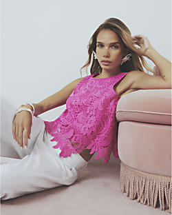 Pink Lace Sleeveless Top