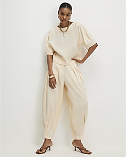 Cream Shimmer Balloon Leg Trousers