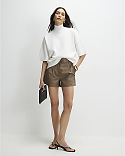 White Oversized Knitted High Neck Top