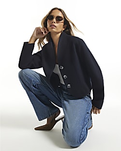 Navy Button Front Jacket