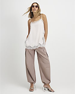 Beige Multi Pocket Utility Cargo Trousers