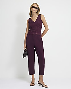 Purple High Waisted Cigarette Trousers