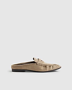 Beige Backless Loafers