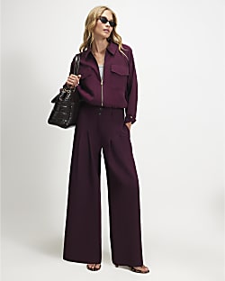 Purple High Waisted Wide Leg Trousers
