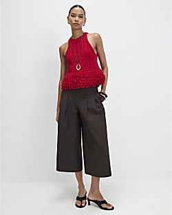 Brown Cotton Poplin Culottes