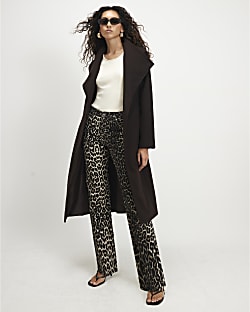 Brown Belted Longline Robe Coat