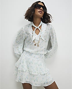 White Floral Rara Mini Skirt