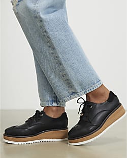 Black Lace Up Flatform Shoes
