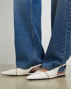 Cream Faux Leather Pointed Sling Back Shoes