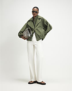 Khaki Double Layer Bubble Hem Jacket