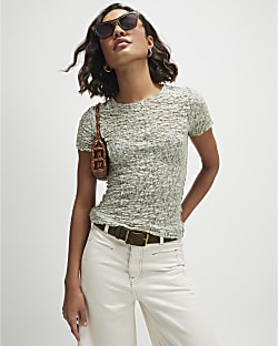 Green Short Sleeve Lace Top