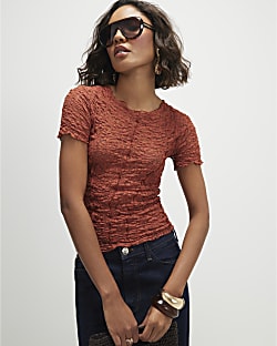 Orange Short Sleeve Lace Top