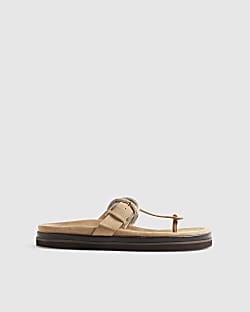 Beige Buckle Toe Thong Sandals