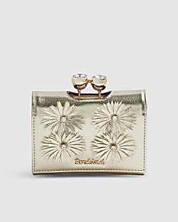 Gold Applique Flower Clip Top Purse