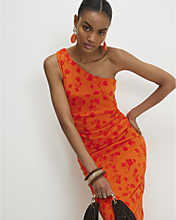 Orange One Shoulder Devore Top