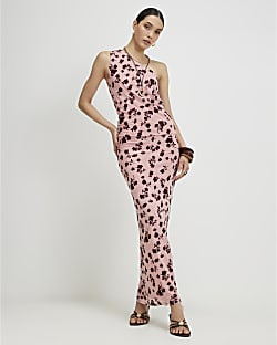 Pink Devore Maxi Skirt