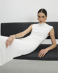 Cream Ruched Maxi Dress